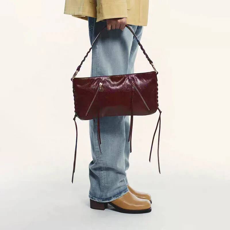 Designer Tassel Rope Strap Metal Studded Shoulder Bag,Vintage Bury Women Handbag,Elegant Rivet Commuter Everyday Chic Purse high-quality