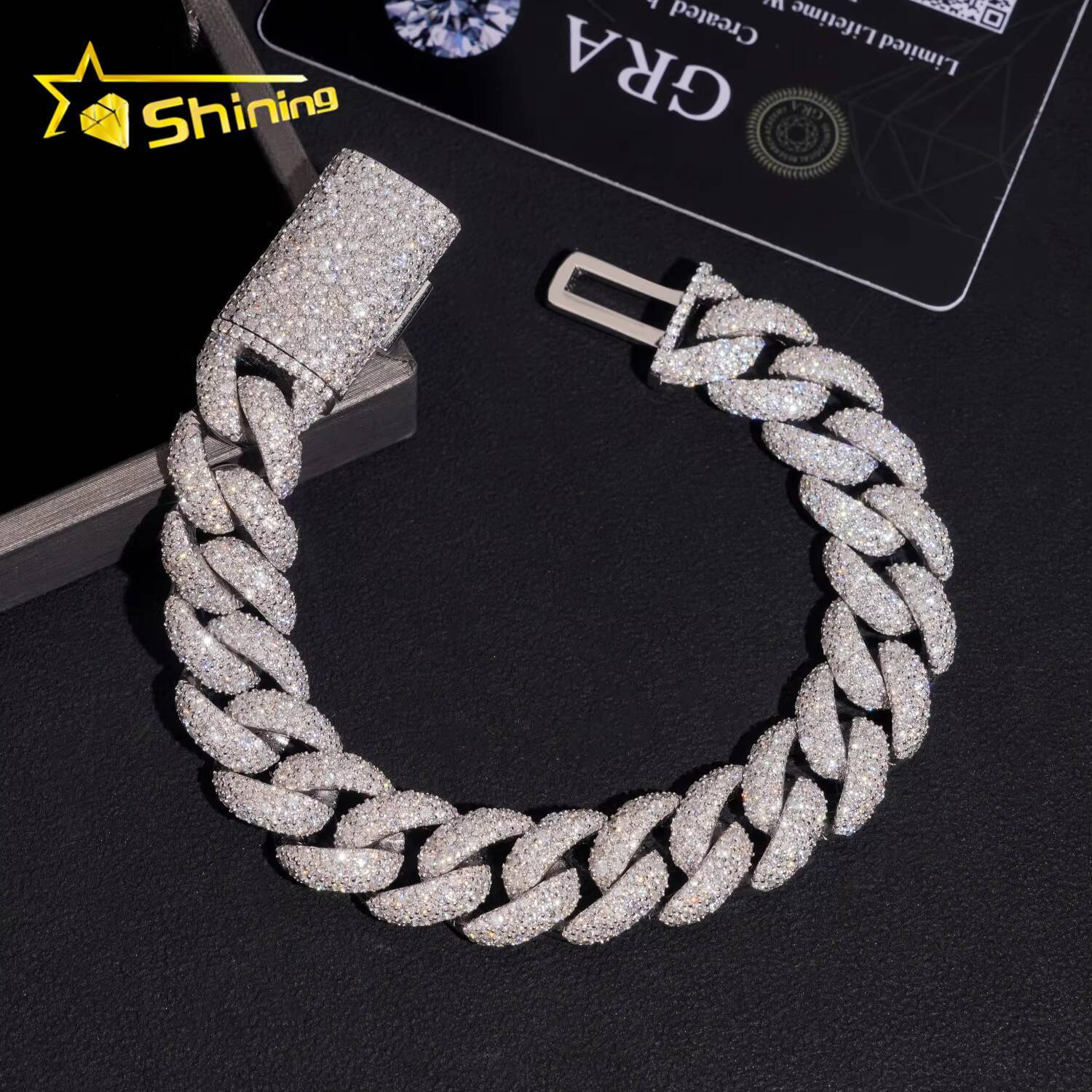 925 Silver Luxury 14mm Mosaic Setting Moissnaite Cuban Bracelet Iced Out Hip Hop Jewelry Custom Bracelet for Men