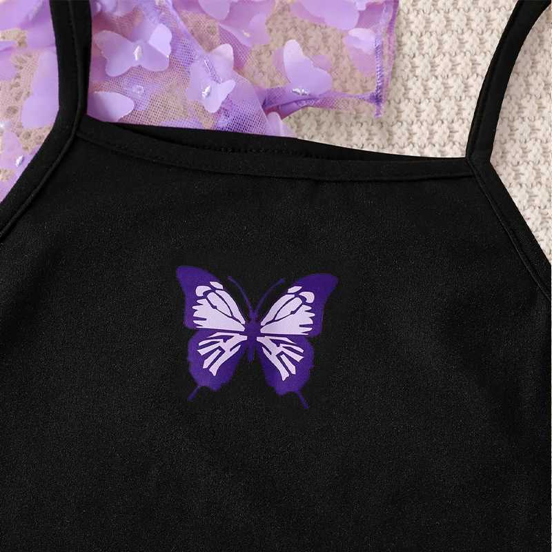 Girls Summer Butterfly 2Piece Dress Tee Set Stretchy Comfortable EasyCare Kidswear L250926WJ3R