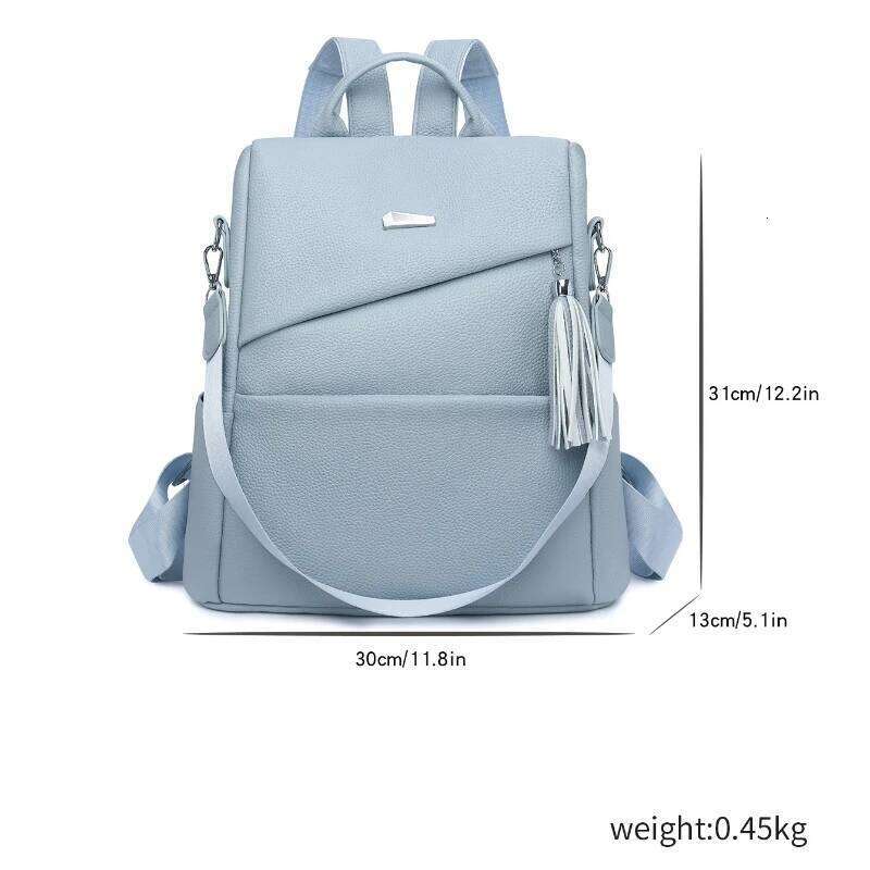 Fashion Womens PU Anti-theft Backpack Tassel Decorative Casual Travel Female Shoulder Bag Large Capacity Student School Pack