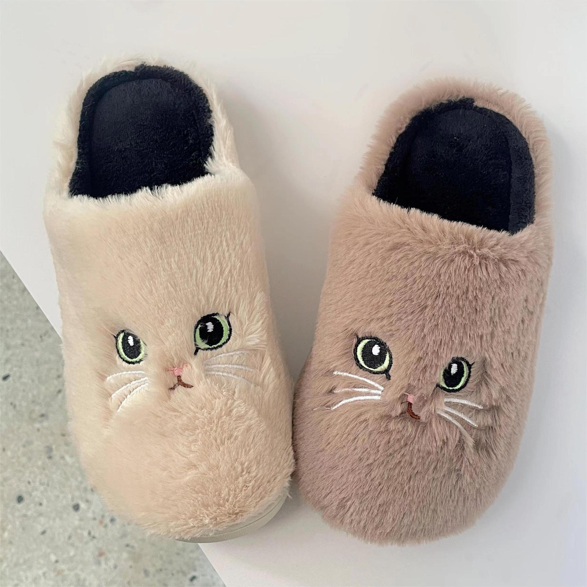 Autumn and Winter Indoor Cartoon Plush Cotton New Home Warm Cute Cat Slippers ddmymarket