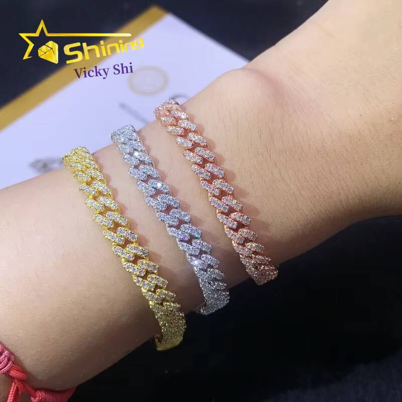 Fine Jewelry 925 Sterling Silver Cuban Link Chain 6MM High Quality Pass Diamond Tester Moissanite Cuban Bracelet