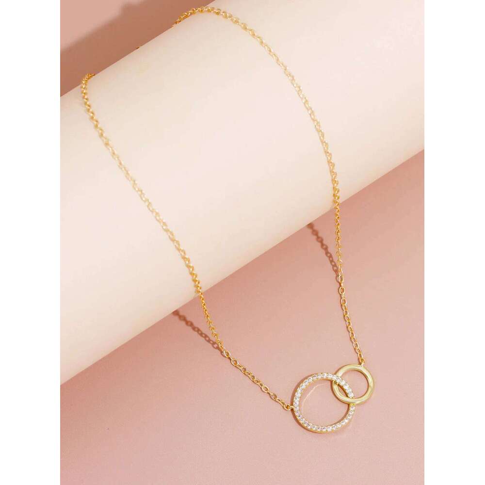 Stainless Steel Necklaces for Women Fashion Thin Chain Minimalist Dainty Double Circle Pendant Necklace on The Neck Jewelry