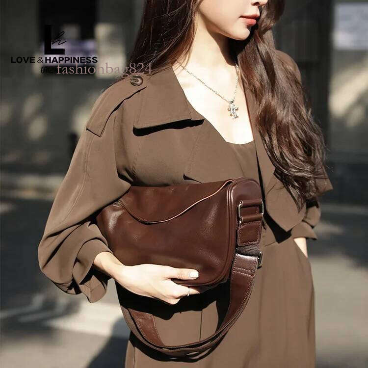 High Quality Genuine Leather Crossbody Handbag for Women, Large Capacity Shoulder Bag, Cowhide Retro Fashion Saddle Bag
