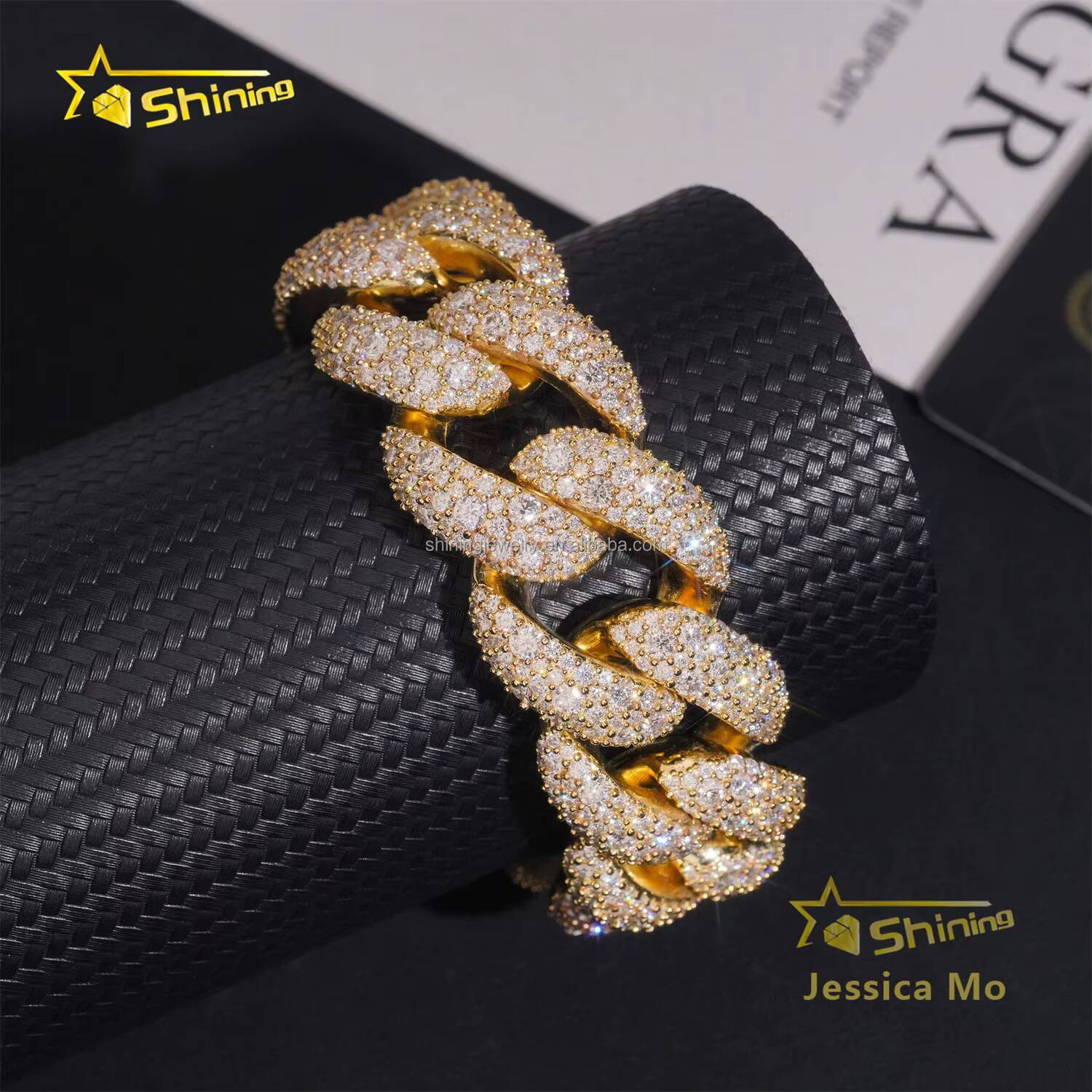 Custom Name Lock 24mm Big Guy Gold Color Rapper Hip Hop Jewelry FL Moissanite Iced Out S925 Silver Miami Cuban Bracelet With GRA