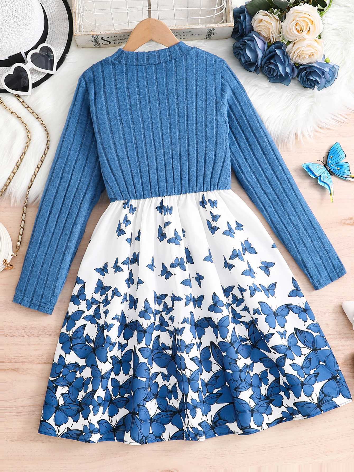 Autumn and Winter New Girls Casual Dress Solid Color Double Matching Printed Dress 812Y L250926TXPZ