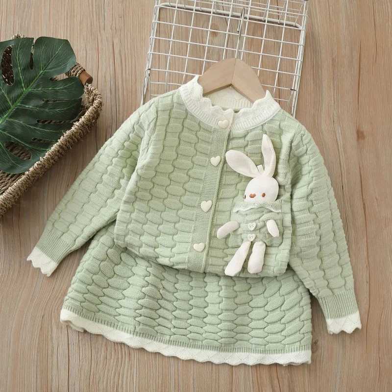 Girls Dress Clothes Sets Spring Autumn Children Woolen Jersey Sweaters Coats Skirts Kids Cute Suit For Baby Knitted Outfits 5 6Y L250926KUOM