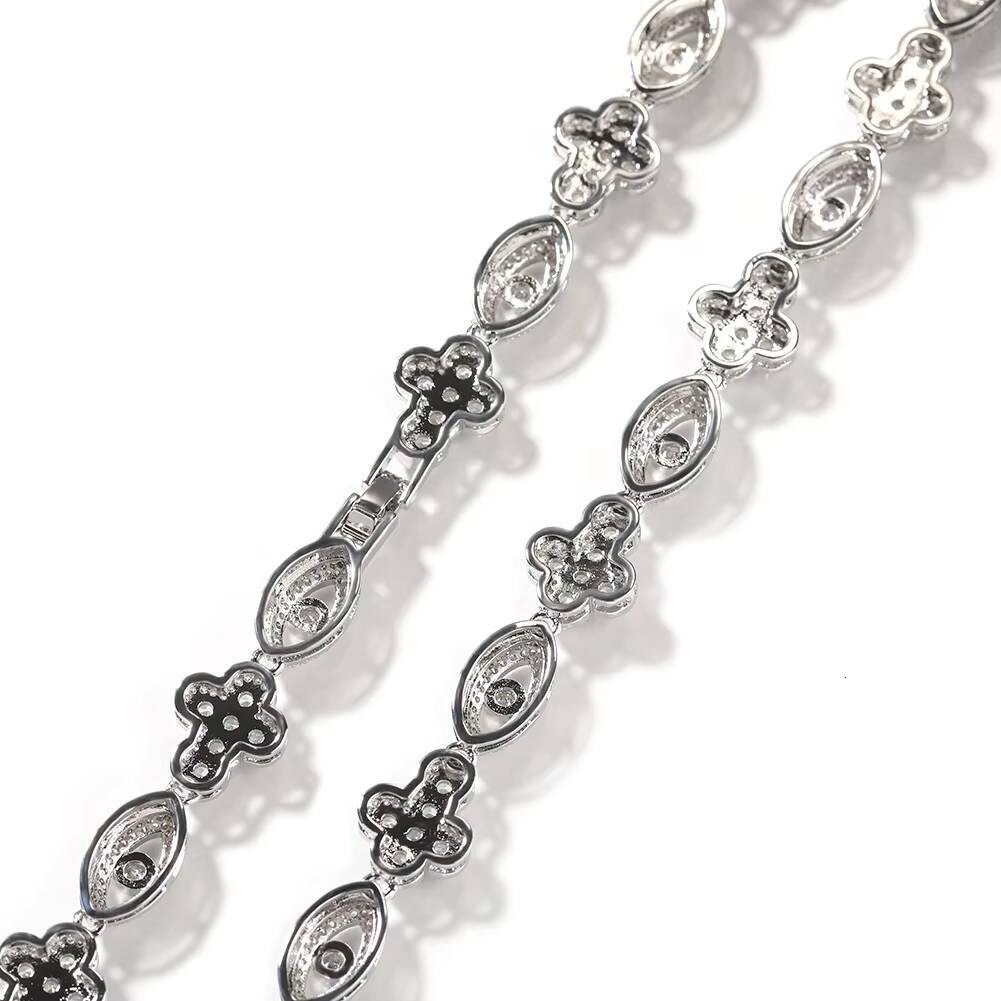 Hip Hop Jewelry Men White Gold Plated 13mm Brass Necklace Rhodium Paved Iced Out Zircon Cross Evil Eye Cuban Link Chain