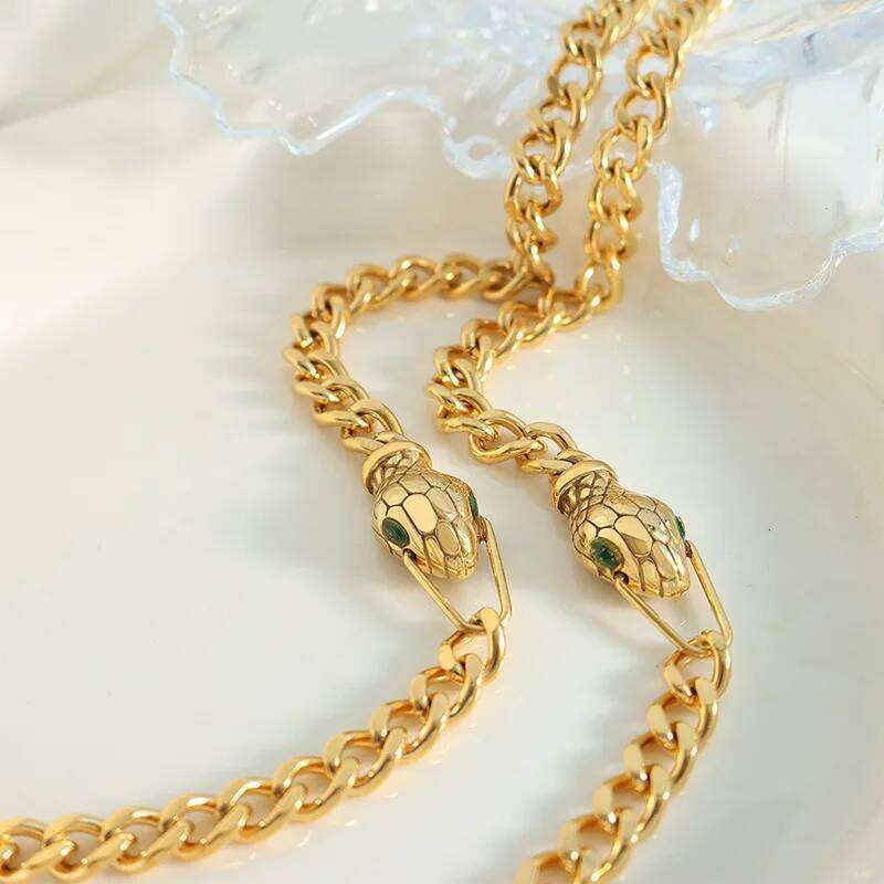 Nivora Trendy Stainless Steel Jewelry Sets Cuban Chain Snake Head Zircon Bracelet Necklace For Women Men Gold Plated Jewellery