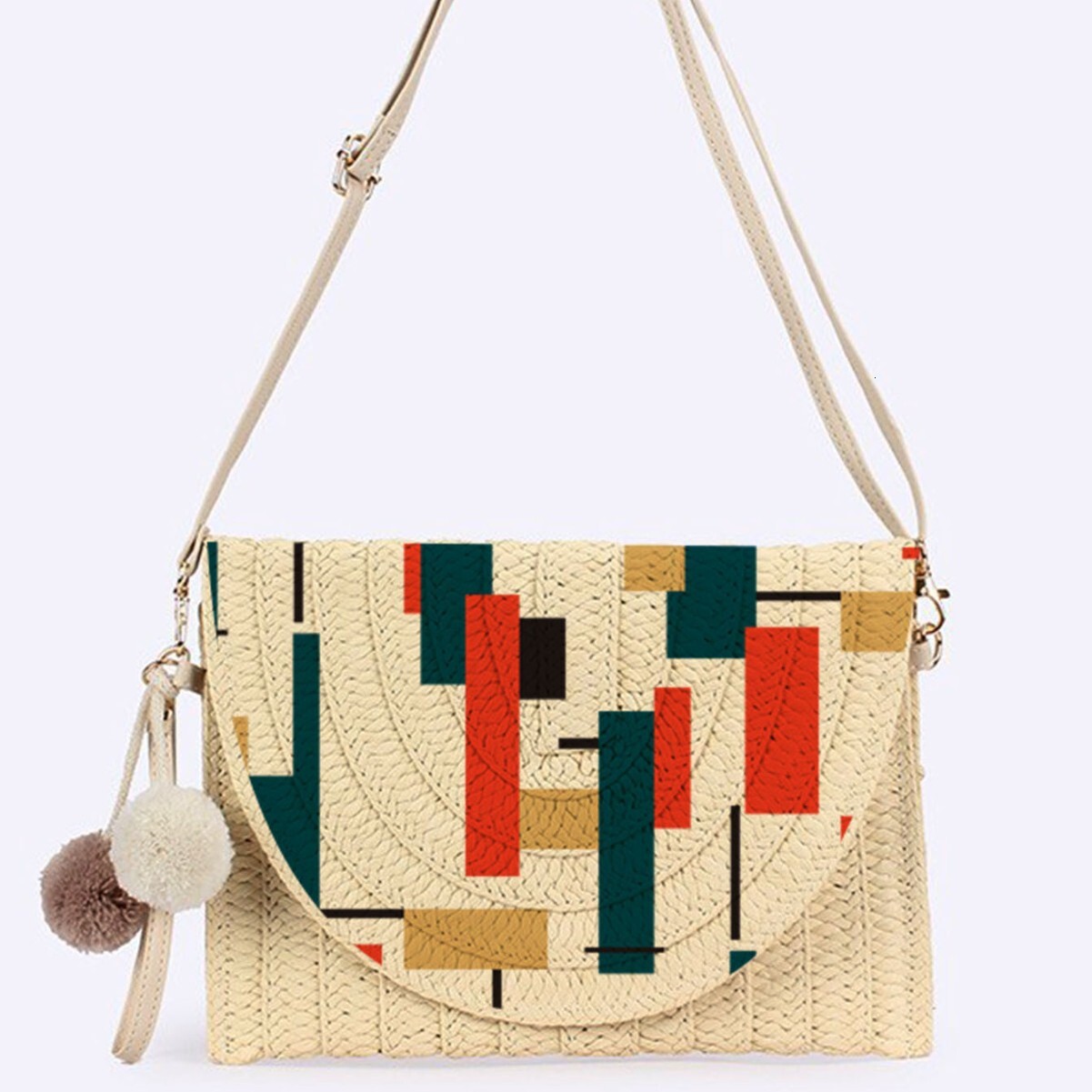 2025 new printed beach leaf flip crossbody bag luxury bag large capacity armpit bag high-end multifunctional grass woven designer bag