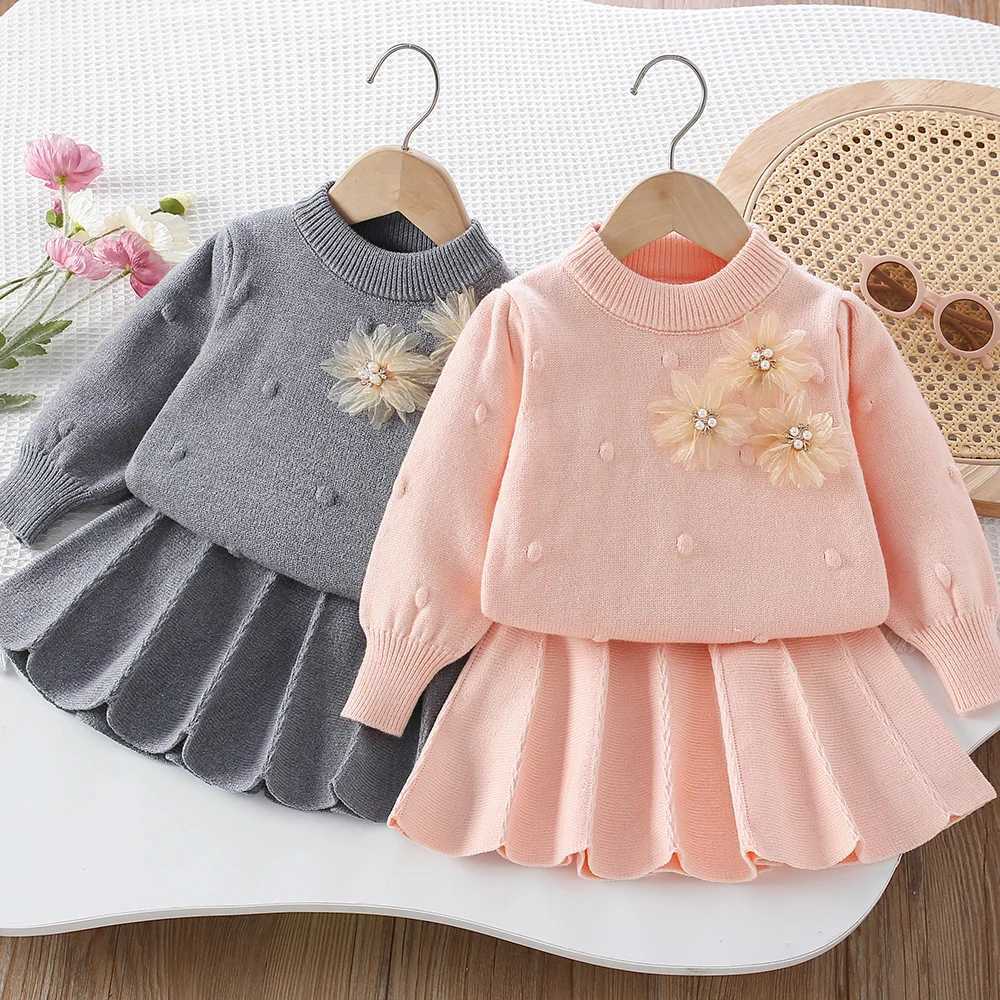 Girls Dress Clothing Sets Spring Autumn Children Woolen Jersey Sweaters Tops Skirts Kids Fashion Suit For Baby Knitted Outfits 2 L250926H0L0