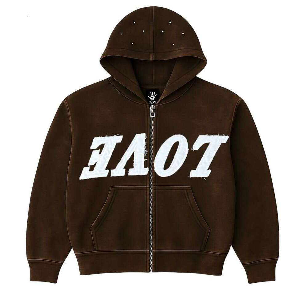 New Personality Street Trendy Brand Y2K Couple Hooded Sweatshirt American Style Printed Zipper Jacket