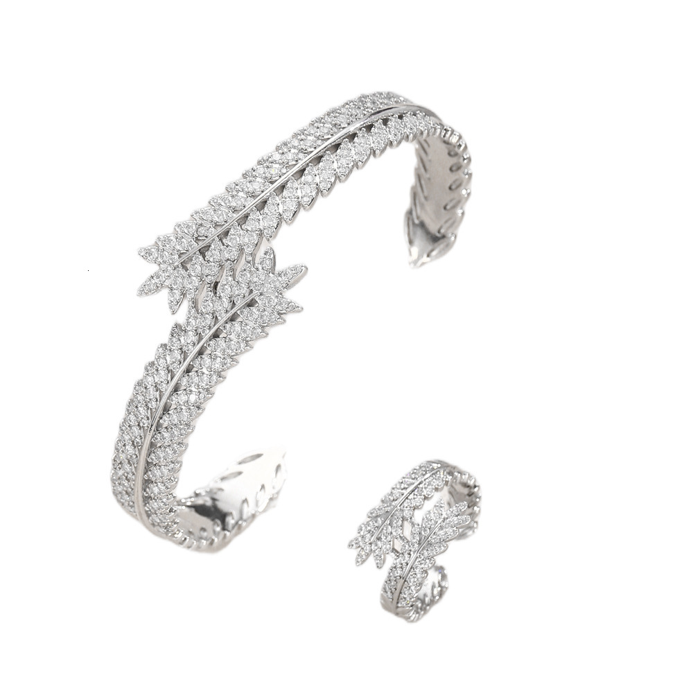 Copper Inlaid Zircon Wheat Spike Micro Inlay Ring Light High-End Sense Elegant Fashion Open Bracelet Bangle For Women