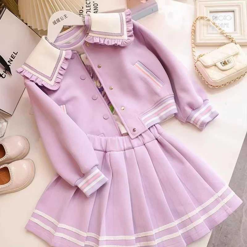 Girls Spring and Autumn Korean Version Of Foreign Style Princess Style Girl Cartoon Coat Pleated Skirt Twopiece Set Kids L2509266RT4