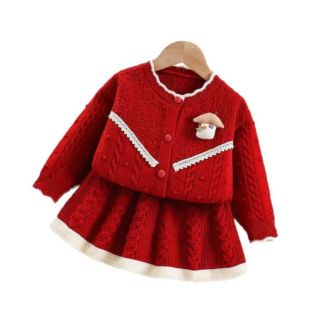 Girls Knitted Clothes Sets Spring Autumn Children Woolen Jersey Sweaters Coats Skirts Kids Princess Dress Suit For Baby Outfits L250926SIOB