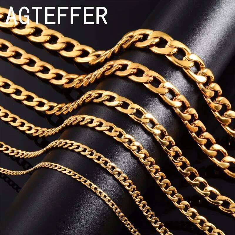 New gold Necklaces Sterling Sier color Classic 6/8MM 50CM sideways chain for Men woman fine Jewelrys Wedding party