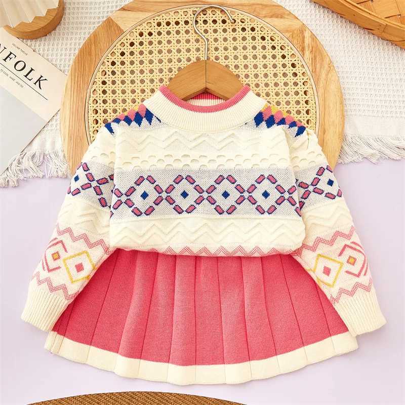 Childrens Outfit Skirt New Autumn Winter Girls Stylish Festive Baby New Year Outfit Knitted Sweater Skirt TwoPiece Set Trendy L2509268OZO