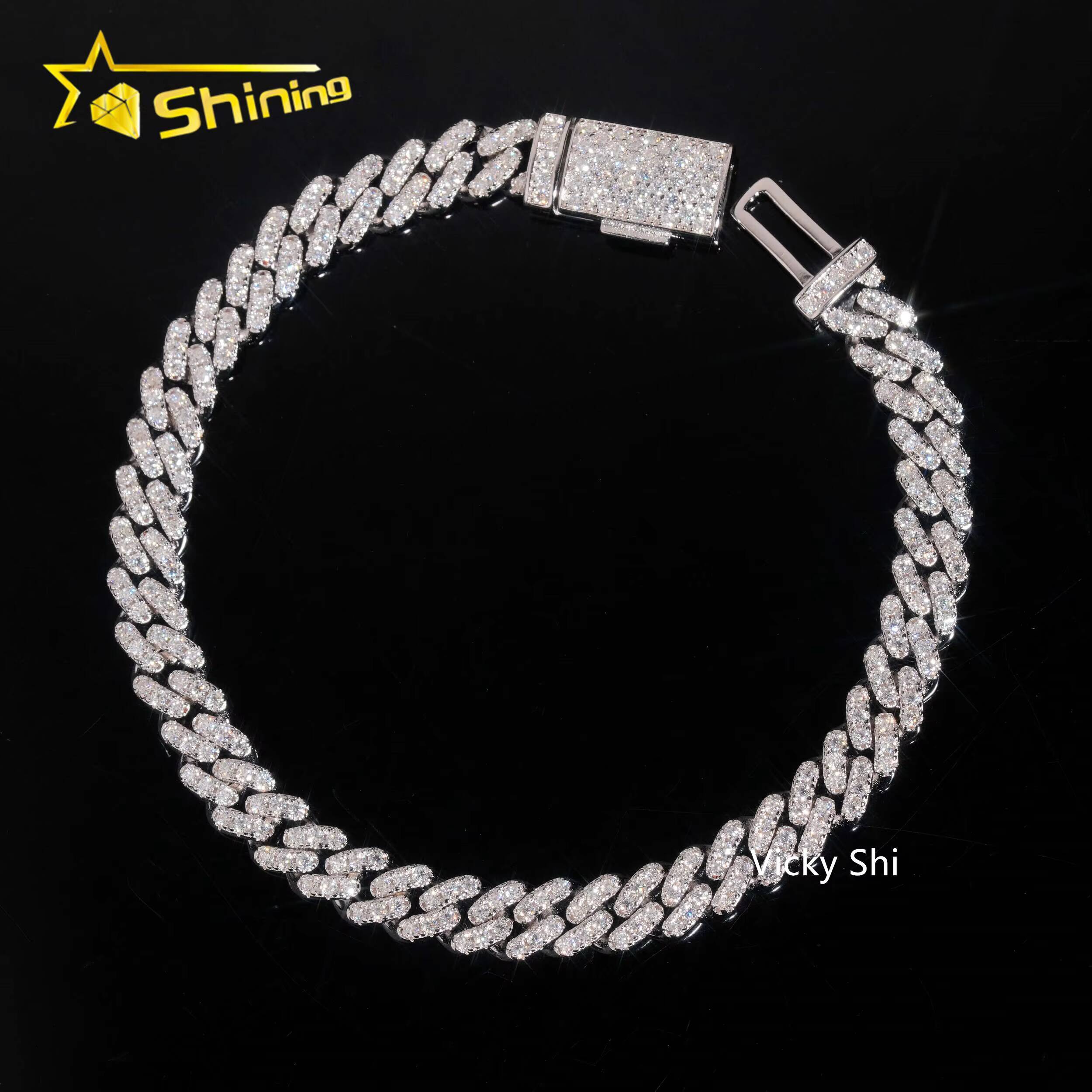 Hip Hop Jewelry GRA Iced Out Mens Womens Moissanite Bracelet 925 Silver Gold Plated 6mm VVS Moissanite Cuban Bracelet