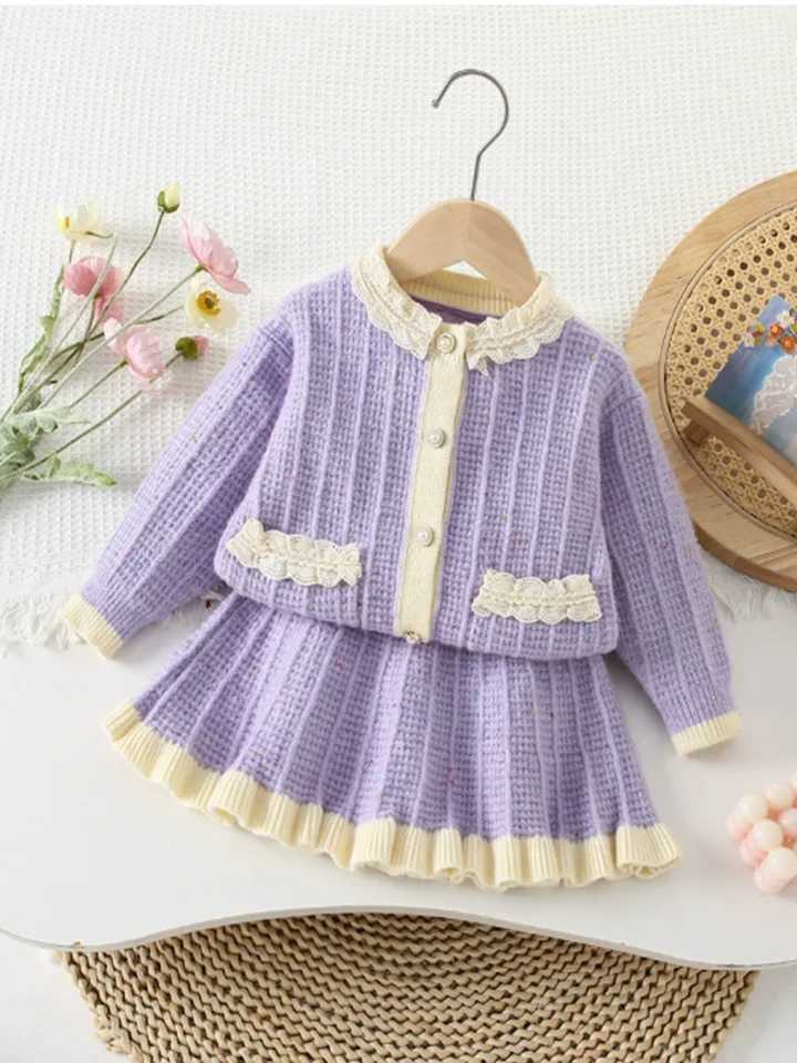 Girls Dress Clothes Sets Spring Autumn Children Woolen Jersey Sweaters Coats Skirts Kids Princess Suit For Baby Knitted Outfits L250926SKIC