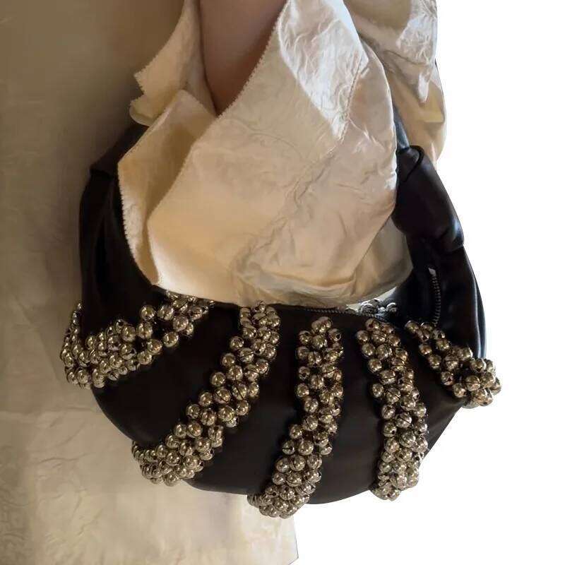 Retro Rivet Decorative Shoulder Bag European And American Motorcycle Wind Studded Purses Leather Armpit Handbag For Women Hot