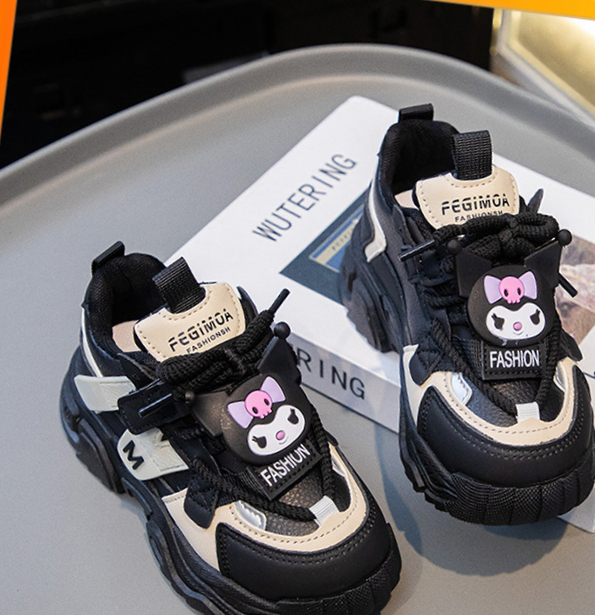 Girls' new winter children's sports cotton shoes, big children's wool lining, black rice dad shoes, girls' hot fashion designer sh