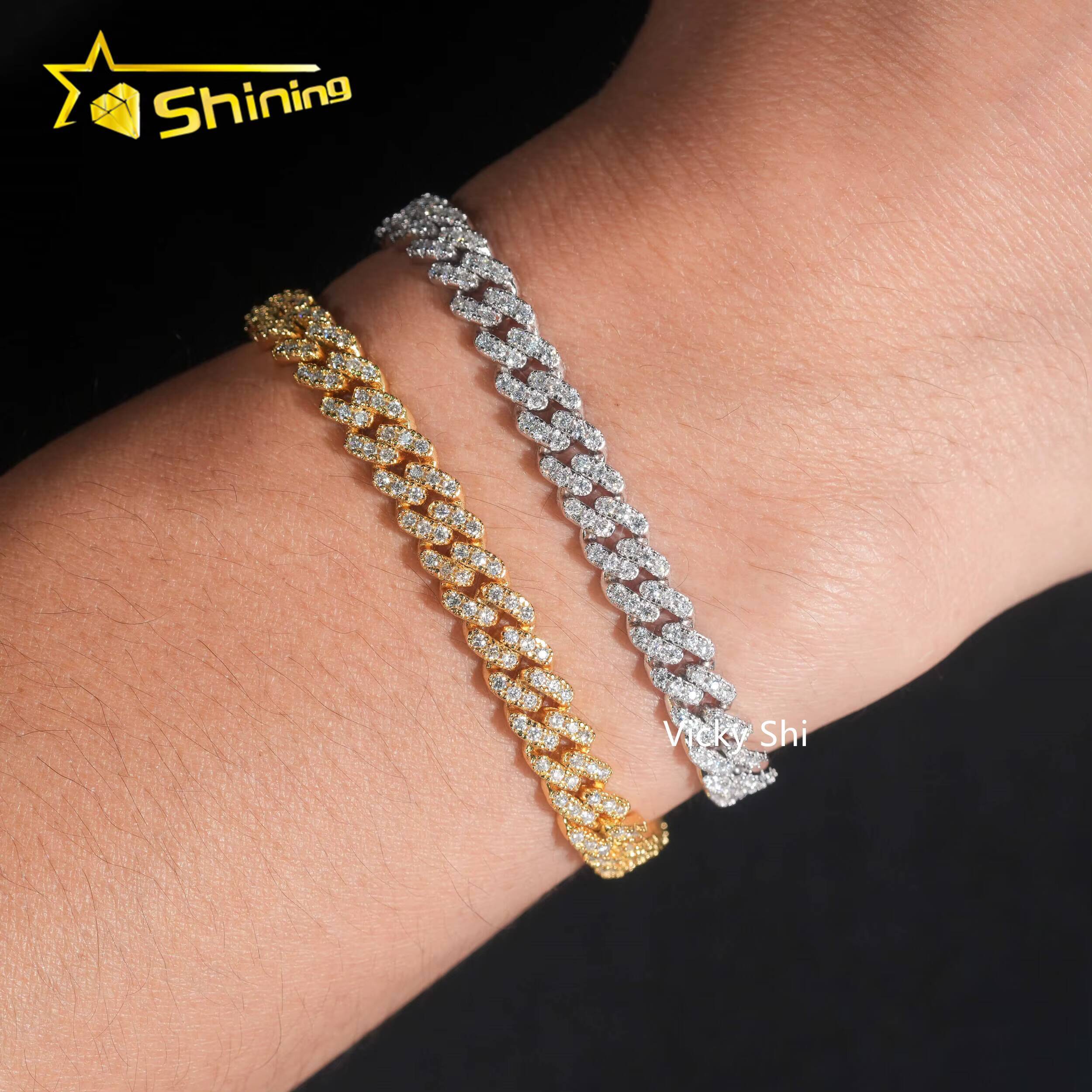 Hip Hop Jewelry GRA Iced Out Mens Womens Moissanite Bracelet 925 Silver Gold Plated 6mm VVS Moissanite Cuban Bracelet