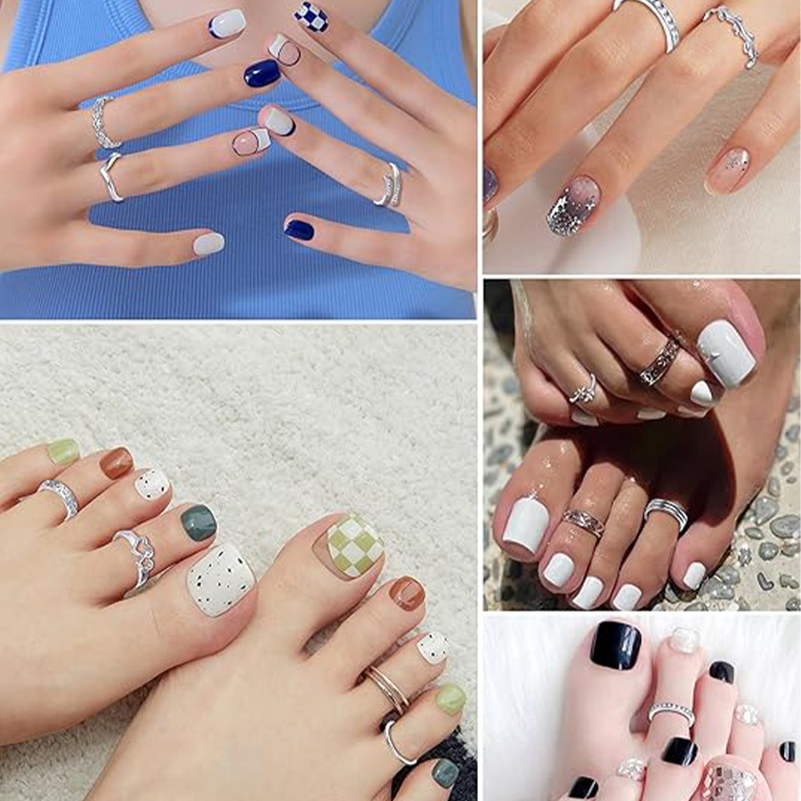 12PCS 18K Gold Plated Toe Rings CZ Daisy Flower Leaf Heart Knot Band Open Tail Ring Beach Foot Jewelry Sets For Women Men Silver Tone