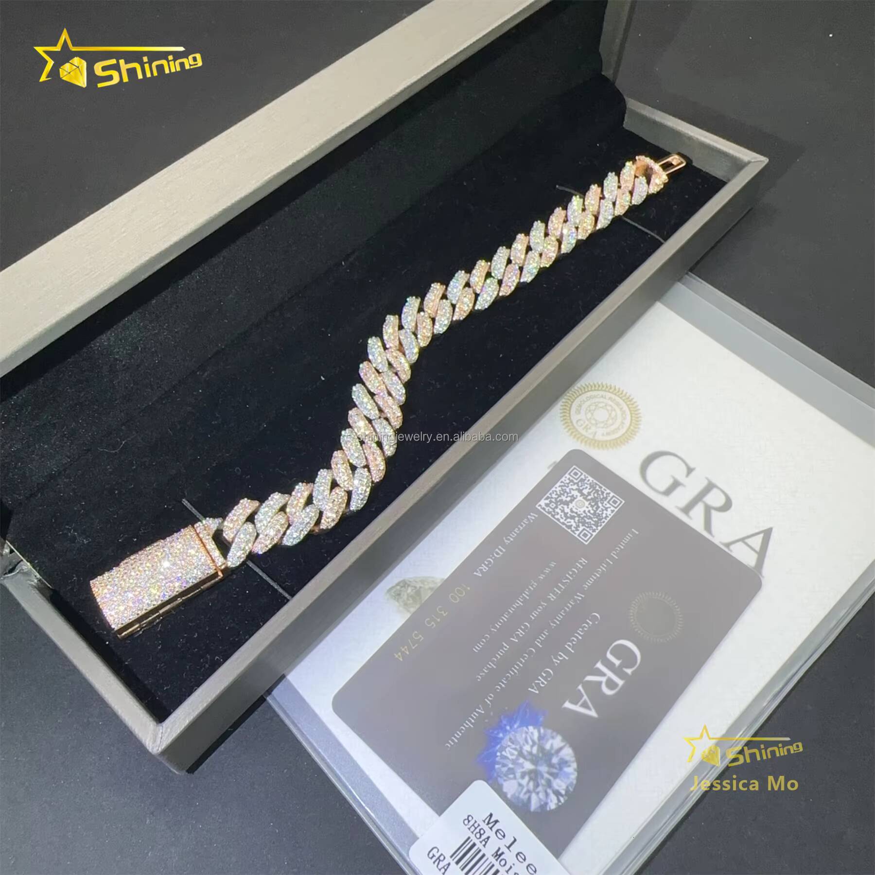 13mm 3Rows Two Tone Color Rapper Hip Hop Jewelry VVS1 Moissanite Iced Out GRA Certificate S925 Silver Cuban Bracelet Man