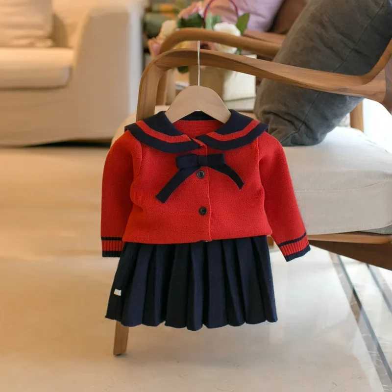 Spring Autumn Preppy Style Turndown Collar Sweater CardiganPleated Skirt Two Pieces Elegant Girls Uniform Clothing Set HY01271 L250926GCDE