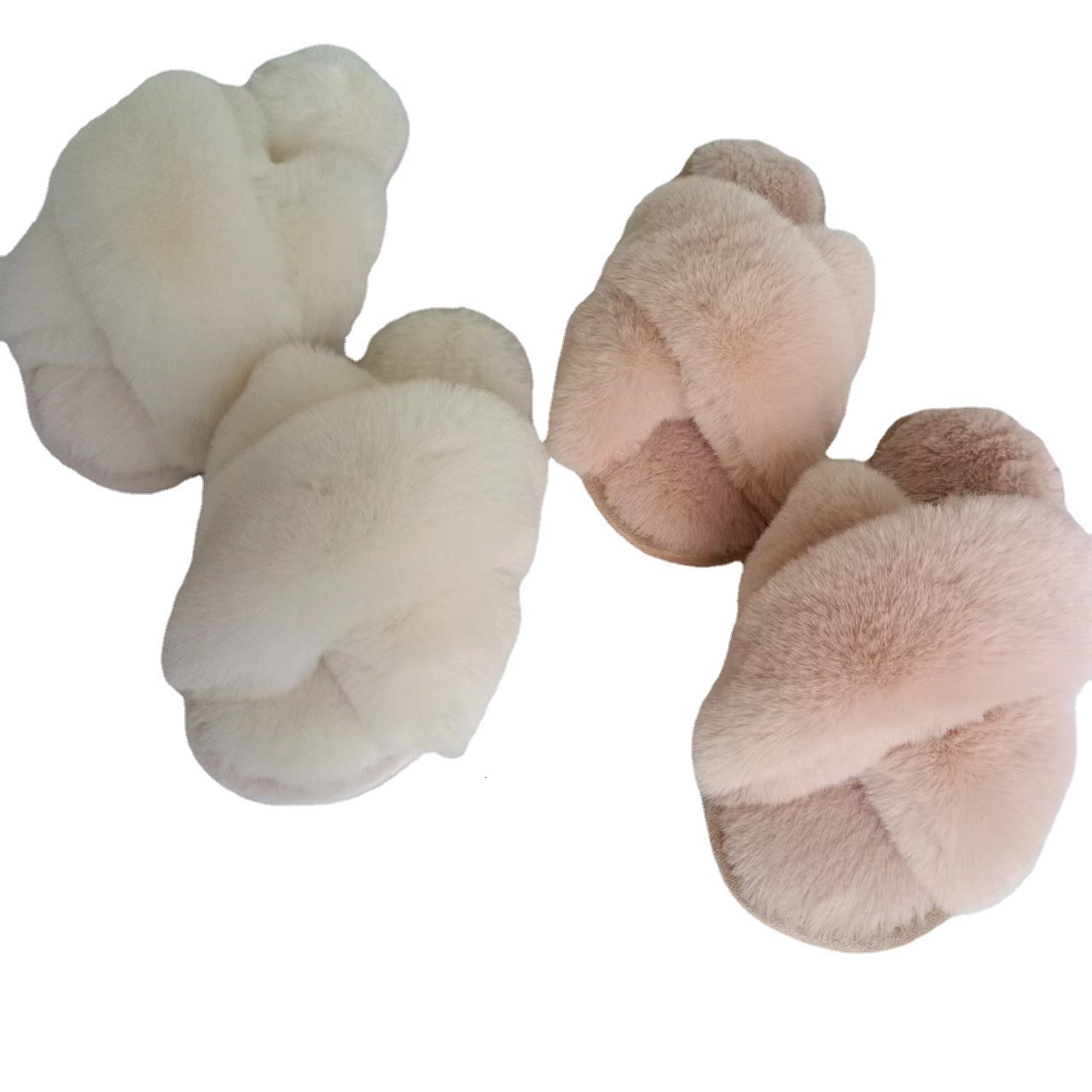 Internet Celebrity Imitation Large Rabbit Fur Cross Slippers ddmymarket