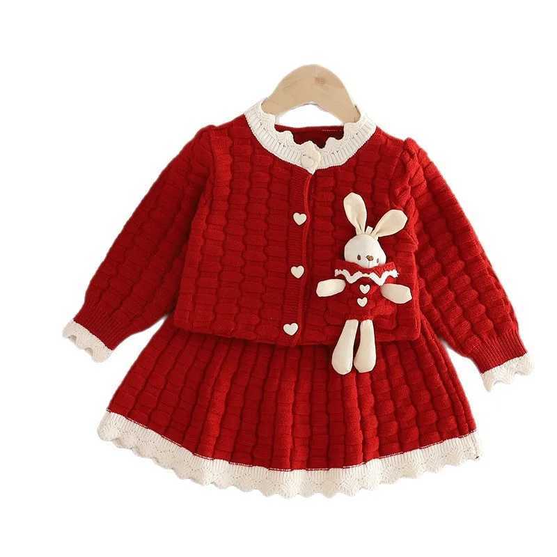 Girls 2025 autumn and winter new knitted sweater set childrens cardigan twopiece set top and skirt L250926Z1BI