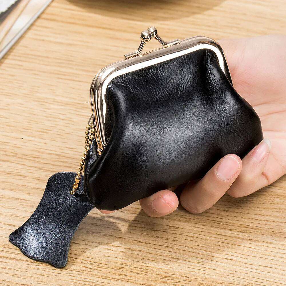 Genuine Leather Coin Purse Women Vintage Handmade Wallet Small Mini Access Card Holder Key Bag Case Metal Clips Change Purses