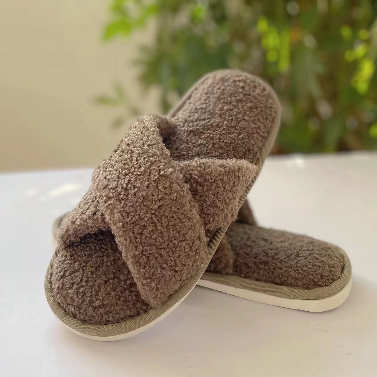 Cross Strap Cotton Wool Home Comfortable Plush Slippers ddmymarket