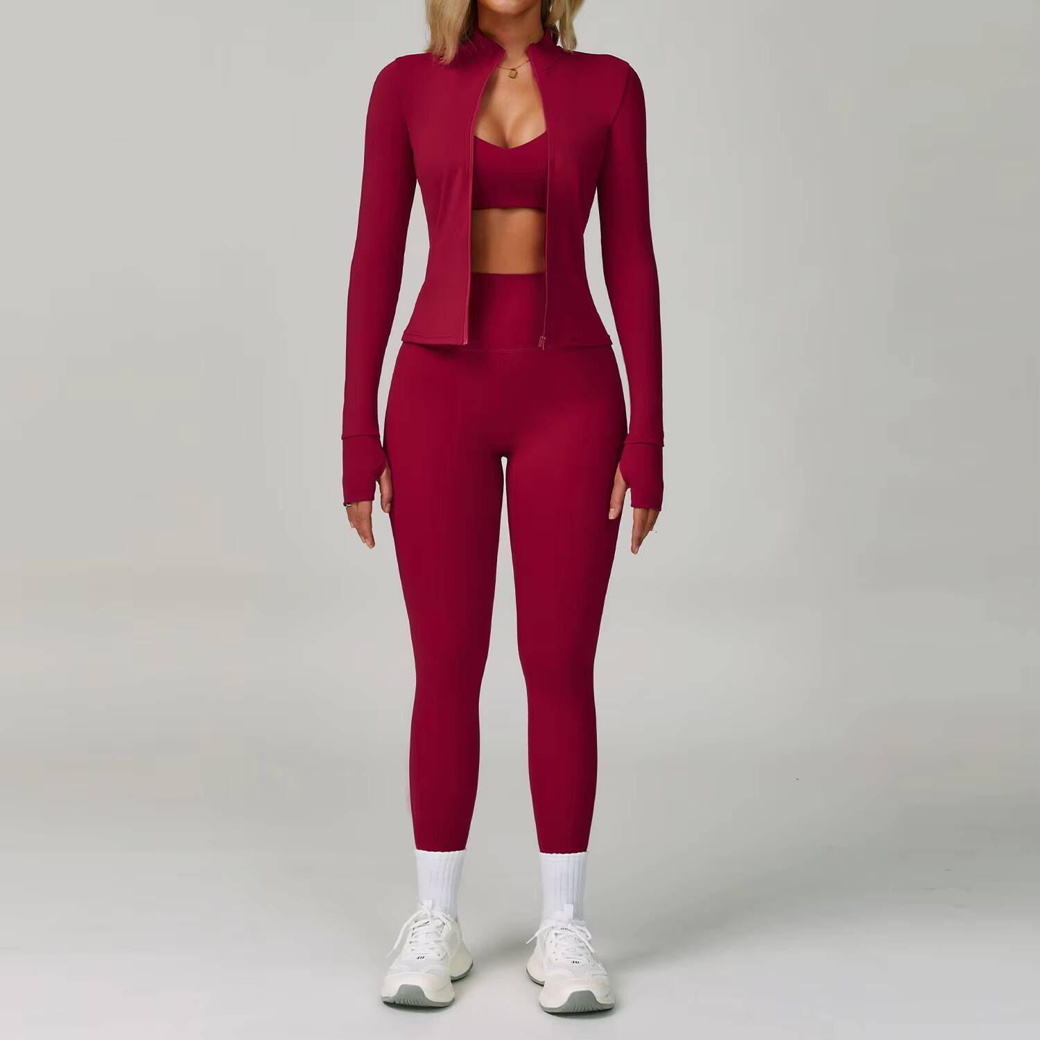 Yimo Women Nude Feeling Stand Neck Jacket Yoga Bodysuit Lady Shockproof Crop Top Gym Set Female Hip Lift Slim Pants Sports Suit