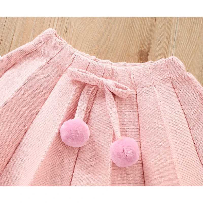 Spring Autumn Girls Clothing Set Heart Pattern Knitted Sweater Sweatshirt Ball Decoration Skirt 2Pcs Suit For Girl L2509268P7E