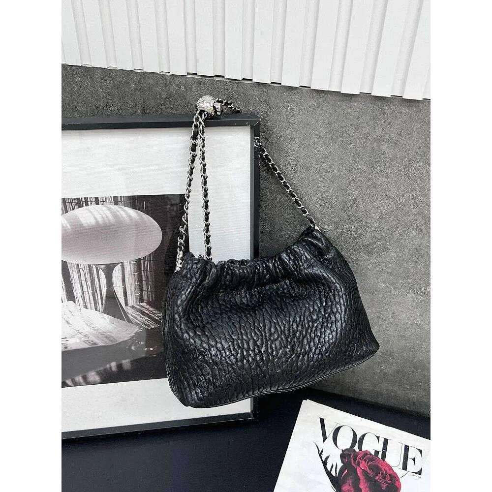 New Women Black Sheepskin Genuine Leather Single Shoulder Fashion Office Ladies Chain Underarm Bag Designer Crossbody Bags