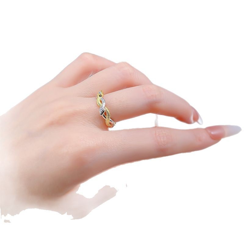 New S925 Silver Double Color Spirit Snake Wrapped Ring with Snake Skin Texture, Ancient Style Wedding Jewelry Design Sense