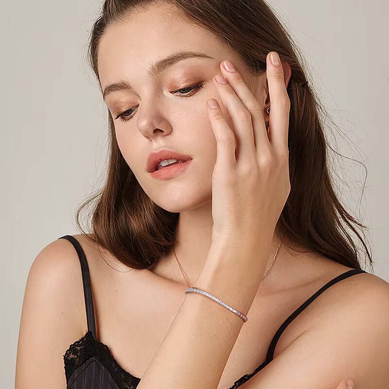 RINNTIN SB113 Wholesale Iced Out CZ Chain Jewelry Men Women Silver 2525mm Princes Cut Cubic Zirconia Tennis Bracelet