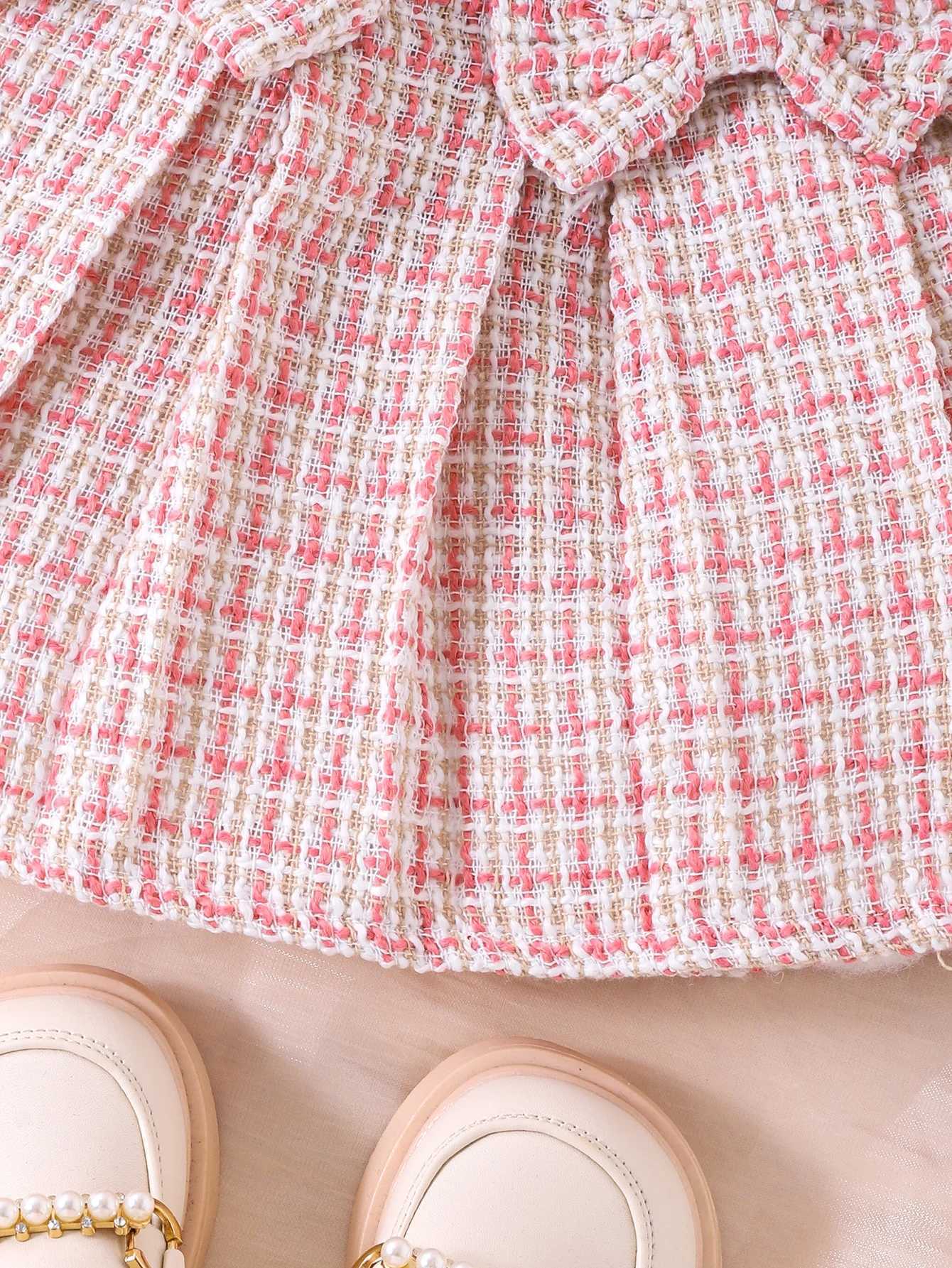 2PCS Cross Border Autumn New Girl Baby 16 Years Old Sweet And Cute Pink Round Neck JacketPleated Skirt Set L250926AWOA