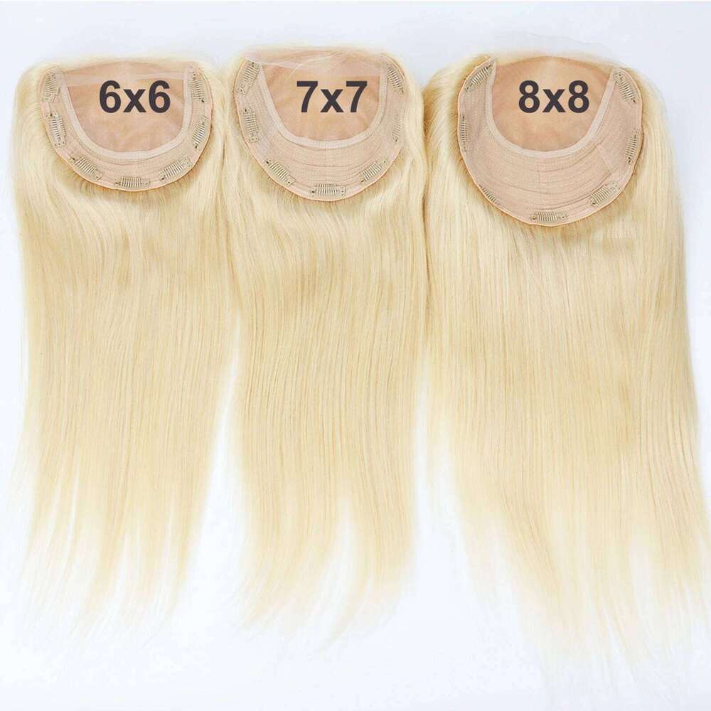 #613 Honey Blonde Virgin Human 6x6 4x4 Inch Silk Base Topper For Women Big Size Hair Pieces With Clips In