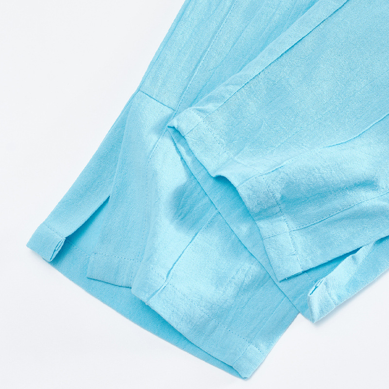 Men's Trousers Cotton Linen Spring Autumn American Drawstring Vertical Button Solid Color Breathable Comfortable Loose Beach Casual Pants Europea