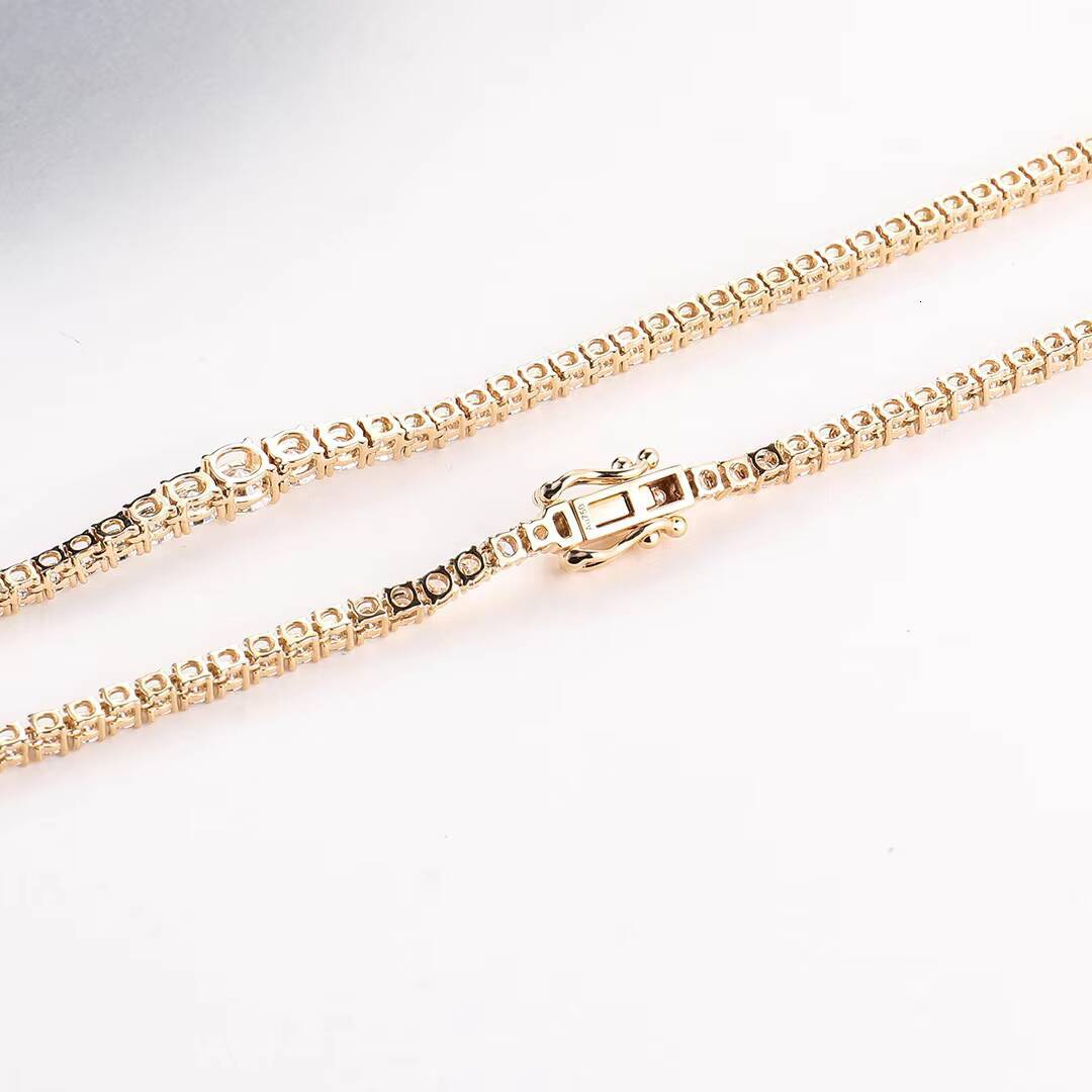 18K Yellow Gold Lab Grown Diamond Tennis Chain 25mm Round Cut DEF VVS Lab Diamond 17 Inches Necklace Length