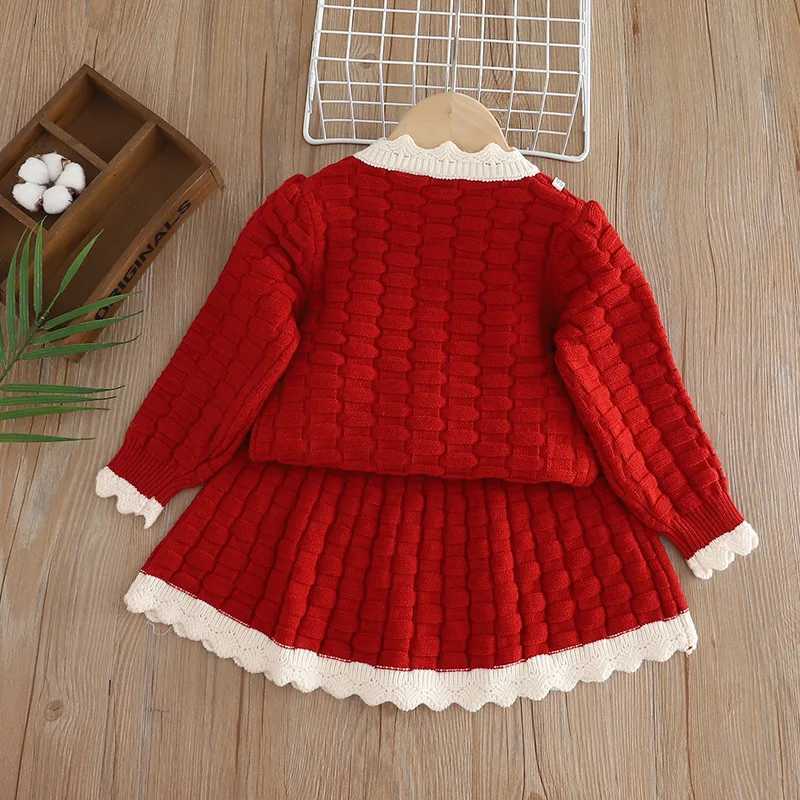 Girls 2025 autumn and winter new knitted sweater set childrens cardigan twopiece set top and skirt L250926Z1BI