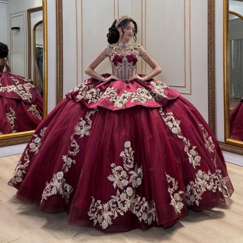 Red Quinceanera Dresses Off The Shoulder Applique Lace Beading Crystal Corset Tull Party Birthday Sweet 16 Dress Vestidos 15 Anos