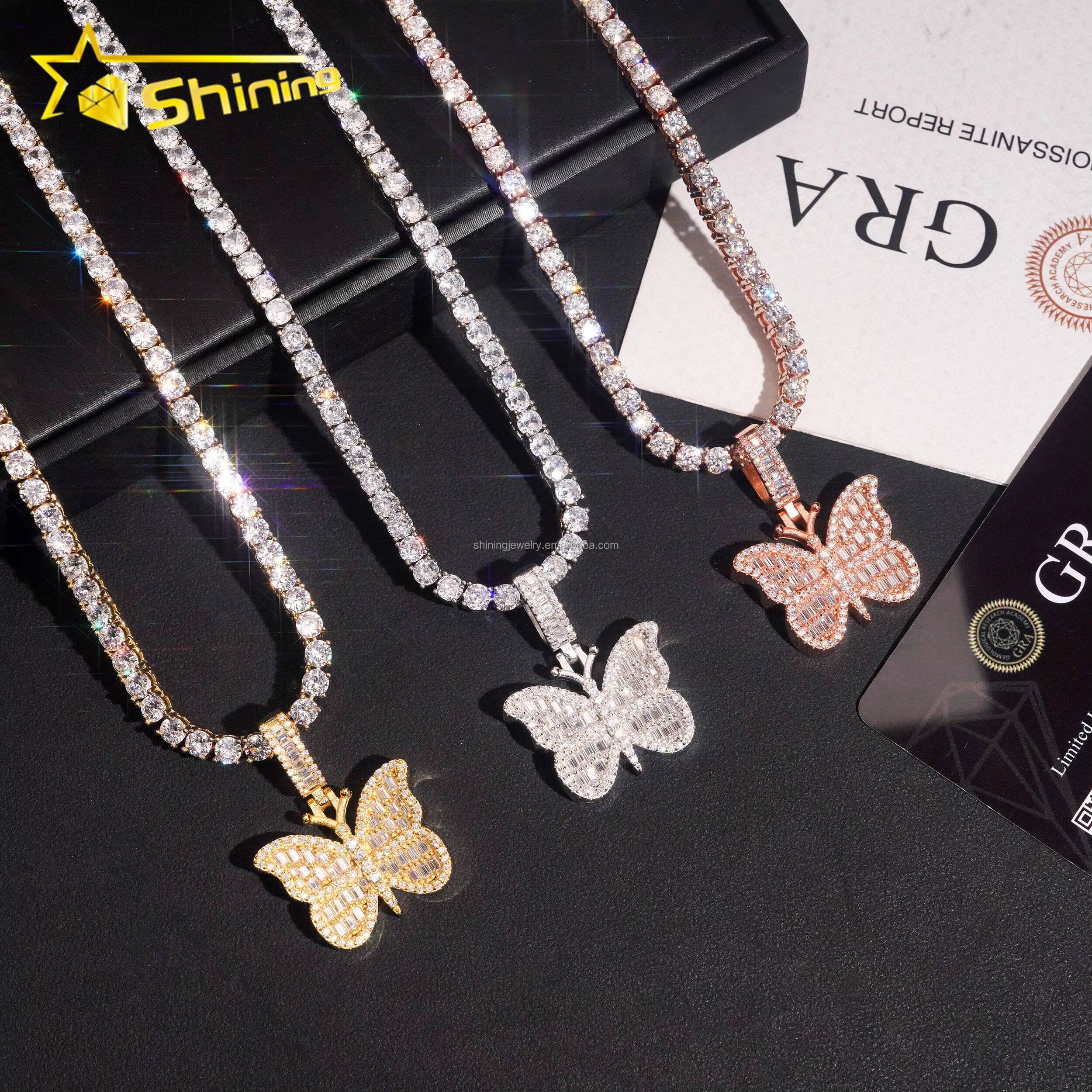 Bulk Stock Elegant Female Cute Style Hot Sale Stylish GRA Certificate VVS1 Moissanite Diamond S925 Silver Butterfly Pendant