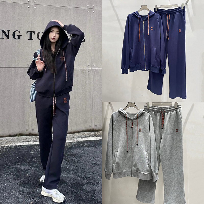 Designer Collection High-End Brand Women's Casual Sportswear Set 2025 New Spring Stylish European Design Hooded Sweatshirt Straight-Leg Pants Two-Piece Outfit ag51