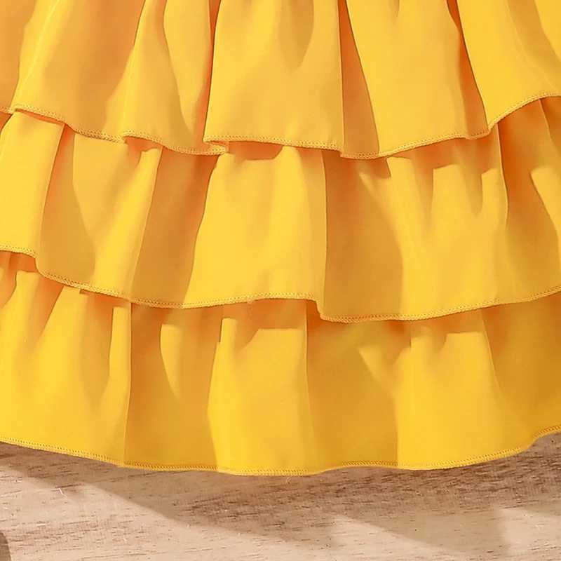 Children Clothes Girl Outfit Black Flowers Printed Vest Yellow Tiered Skirt With Hats 3 Pcs Sets Stylish Girls Outfit L250926P1S3