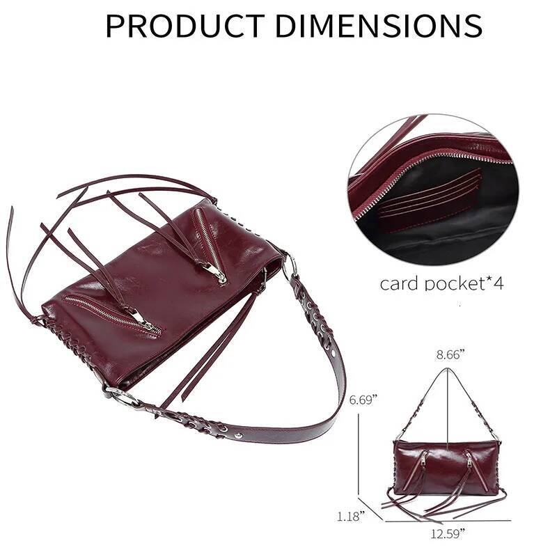 Designer Tassel Rope Strap Metal Studded Shoulder Bag,Vintage Bury Women Handbag,Elegant Rivet Commuter Everyday Chic Purse high-quality