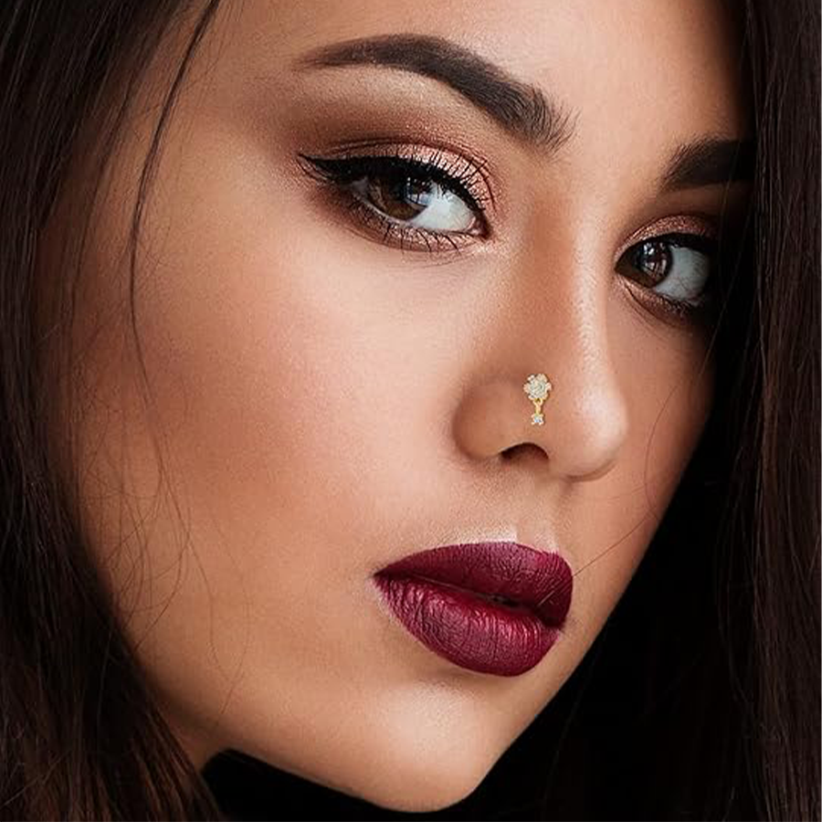 12Pcs Nose Rings Stud L Shape Cubic Zirconia Butterfly Flower Eye Moon Butterfly Heart Snake Shape Nose Studs Piercing Jewelry Gold Plated 20G