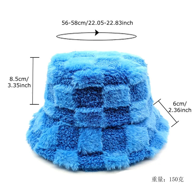 Chessboard Bucket hat Autumn and Winter Versatile Japanese Thermal Cap Plush Korean Big Head Waist Basin Hat 250919